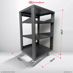 AxcessAbles OPRK16U-2T Open Frame Network & AV Rack with Caster Wheels, Two 2U Shelves, 10-32 & Cage Nut Compatible Rails, Cage Nuts, Screws, Cage Nut Tool & Wall Mount Kit | 19-Inch Equipment Rack - 440lb Capacity, 18" Depth