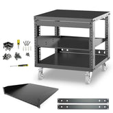 AxcessAbles OPRK8U-1T Open Frame Network & AV Rack with Caster Wheels, One 1U Shelf, 10-32 & Cage Nut Compatible Rails, Cage Nuts, Screws, Cage Nut Tool & Wall Mount Kit | 19-Inch Rack - 440lb Capacity, 18" Depth