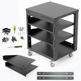 AxcessAbles OPRK12U-2T Open Frame Network & AV Rack with Caster Wheels, Two 2U Shelves, 10-32 & Cage Nut Compatible Rails, Cage Nuts, Screws, Cage Nut Tool & Wall Mount Kit | 19-Inch Rack - 440lb Capacity, 18" Depth