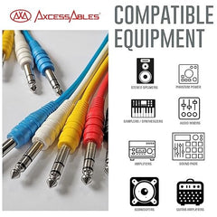 AxcessAbles 1/4" TRS to 1/4" TRS Balanced Stereo Patch Cables (6 Pack - 1ft)