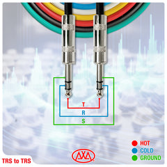 1/4-Inch TRS (Stereo) Multi-Color Patch Cables Metal Connectors (6 Pack)