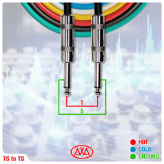 1/4-Inch TS (Mono) Multi-Colored Unbalanced Patch Cables (6 Pack)