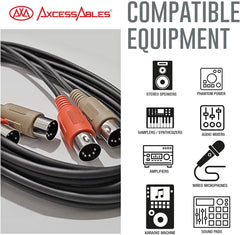 AxcessAbles MID-203 Dual 5-Pin to Dual 5-Pin MIDI Cable (10 ft). MIDI (Musical Instrument Digital Interface) Cable for Digital Keyboards, Synthesizers, Audio Interfaces.