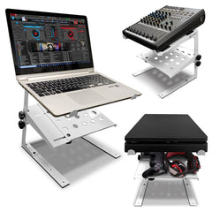 Two-Tier Adjustable DJ Laptop Stand with Clamps, White - Open Box