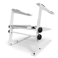 Two-Tier Adjustable DJ Laptop Stand with Clamps, White - Open Box