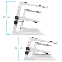 Two-Tier Adjustable DJ Laptop Stand with Clamps, White - Open Box