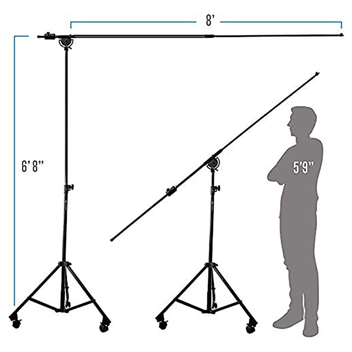 AxcessAbles Professional Heavy Duty Studio Overhead Boom Stand with Wheels | Telescoping Arm | Folding Tripod Legs| Mic Boom Stand | Shotgun Video Mic Stand | (MB-W)