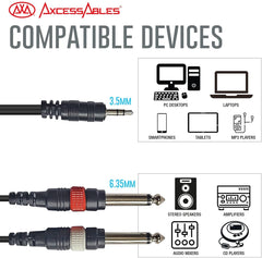 1/8-inch TRS (Stereo) to Dual 1/4-inch TS (Mono) Breakout Cable (3ft)