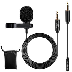 Lavalier Clip-On Condenser Microphone with 5ft TRRS 3.5mm Cable Adapter