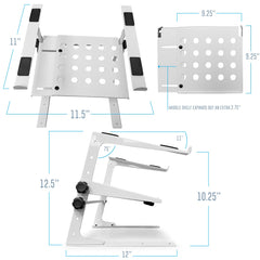 Two-Tier Adjustable DJ Laptop Stand with Clamps, White - Open Box