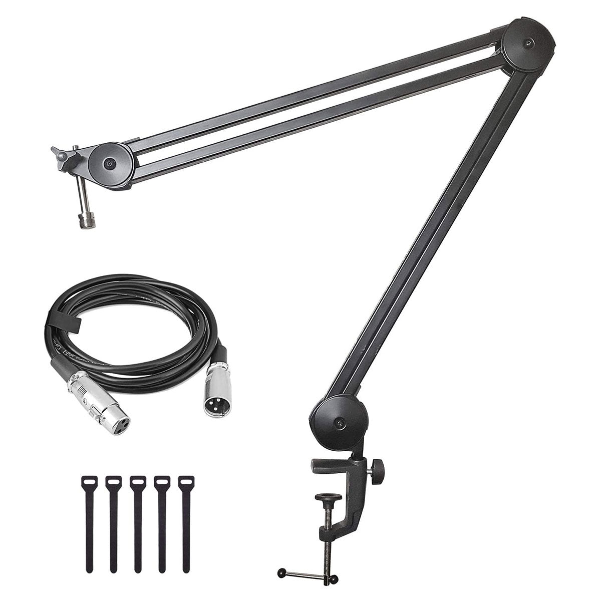 Large Heavy-Duty Desk-Mounted Microphone Boom Stand with 3.3ft Extension and 6ft XLR Cable | 5LB Capacity | Podcast Boom for Large Condenser Mic | Desktop Boom Mic Stand (MBAL) - Open Box