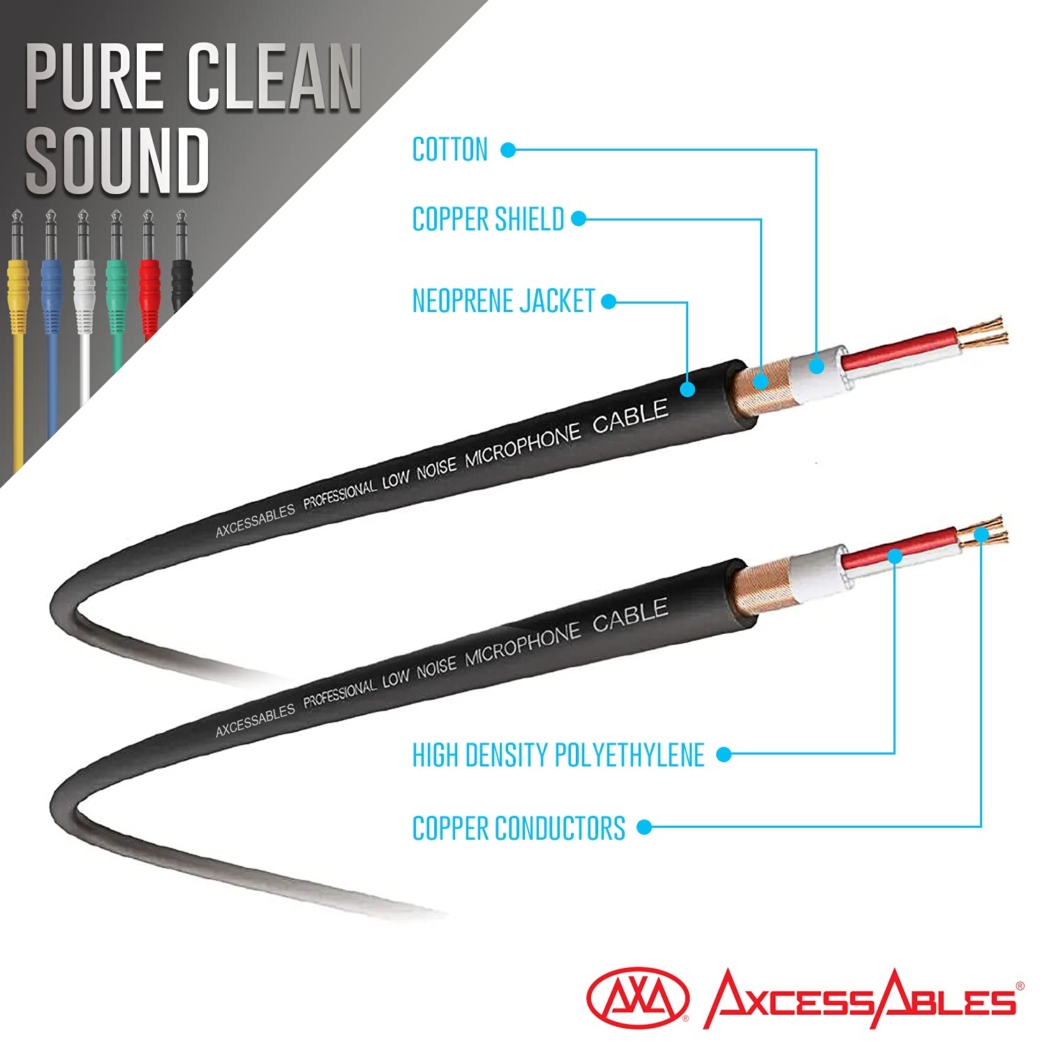 AxcessAbles 1/4" TRS to 1/4" TRS Balanced Stereo Audio Patch Cables (6-Pack, 1ft)
