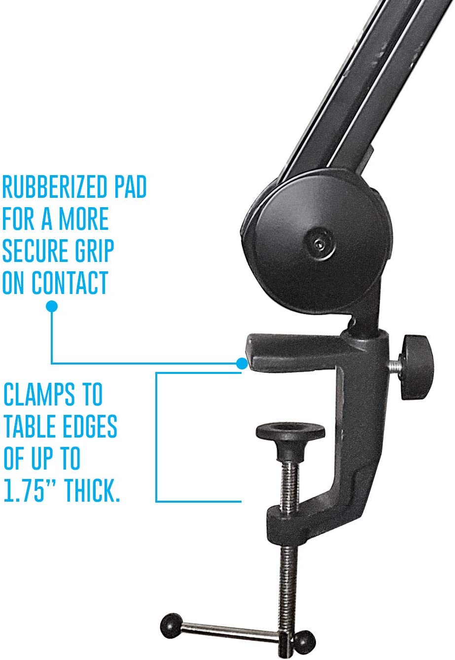 Large Heavy-Duty Desk-Mounted Microphone Boom Stand with 3.3ft Extension and 6ft XLR Cable | 5LB Capacity | Podcast Boom for Large Condenser Mic | Desktop Boom Mic Stand (MBAL) - Open Box