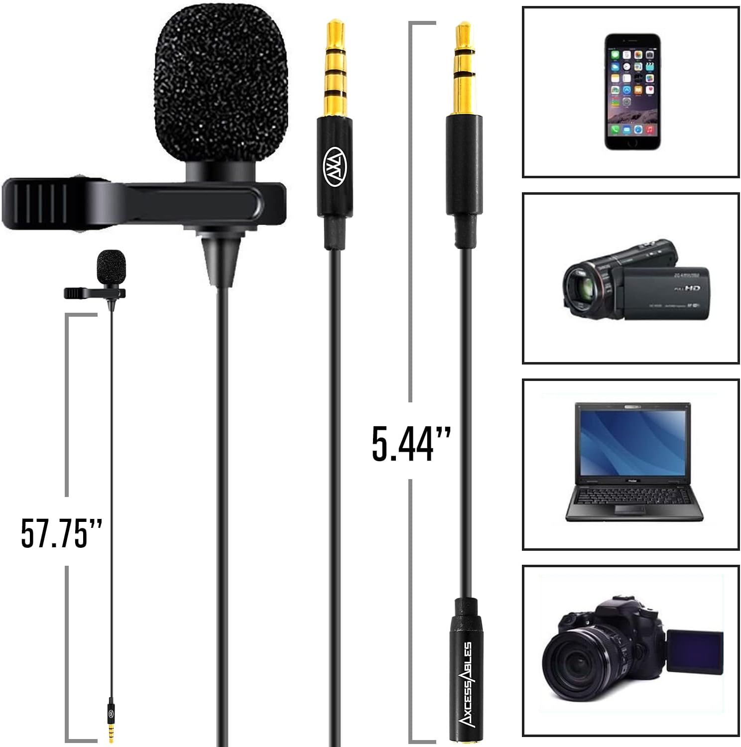 AxcessAbles Lavalier Microphone with 3.5mm TRRS Cable & TRS Adapter 2-Pack