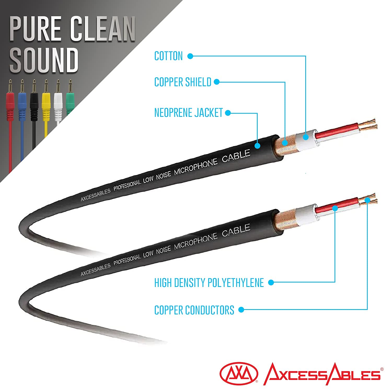 1/8-inch TS (Mono) Multi-Color Unbalanced Patch Cables (6 Pack, 1ft)