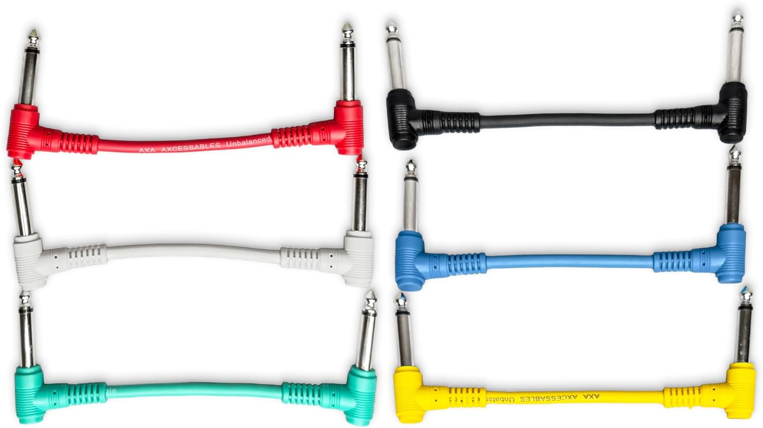 1/4-inch TS (Mono) Right Angle Guitar Audio Multi-Color Patch Cable 6-Pack