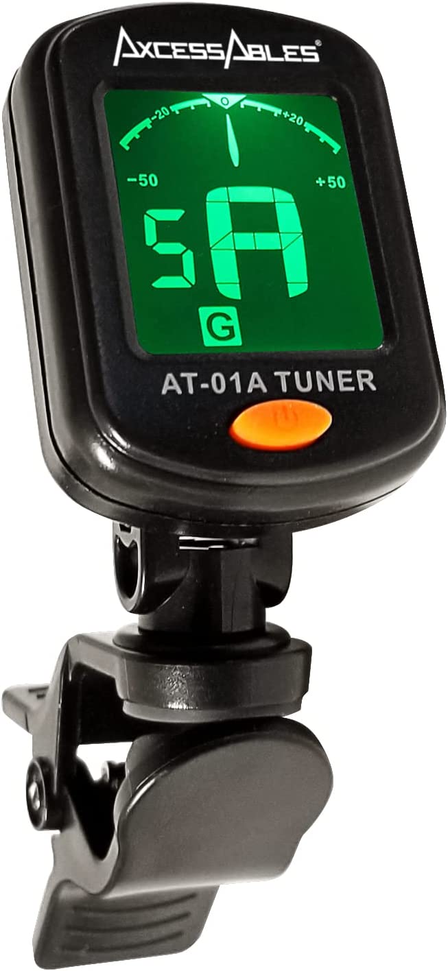 AxcessAbles AT-01A Clip-On Guitar Tuner for Chromatic Guitar Bass Ukulele Violin  5PK