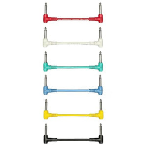 AxcessAbles 1/4" TS Right Angle to Right Angle Guitar Patch Cables, 3-Inch, 6-Pack, Multi-Color | Mono Unbalanced Instrument Cords for Guitar Pedals, Effects Pedals, Pedalboards, Patch Bays & Audio Equipment