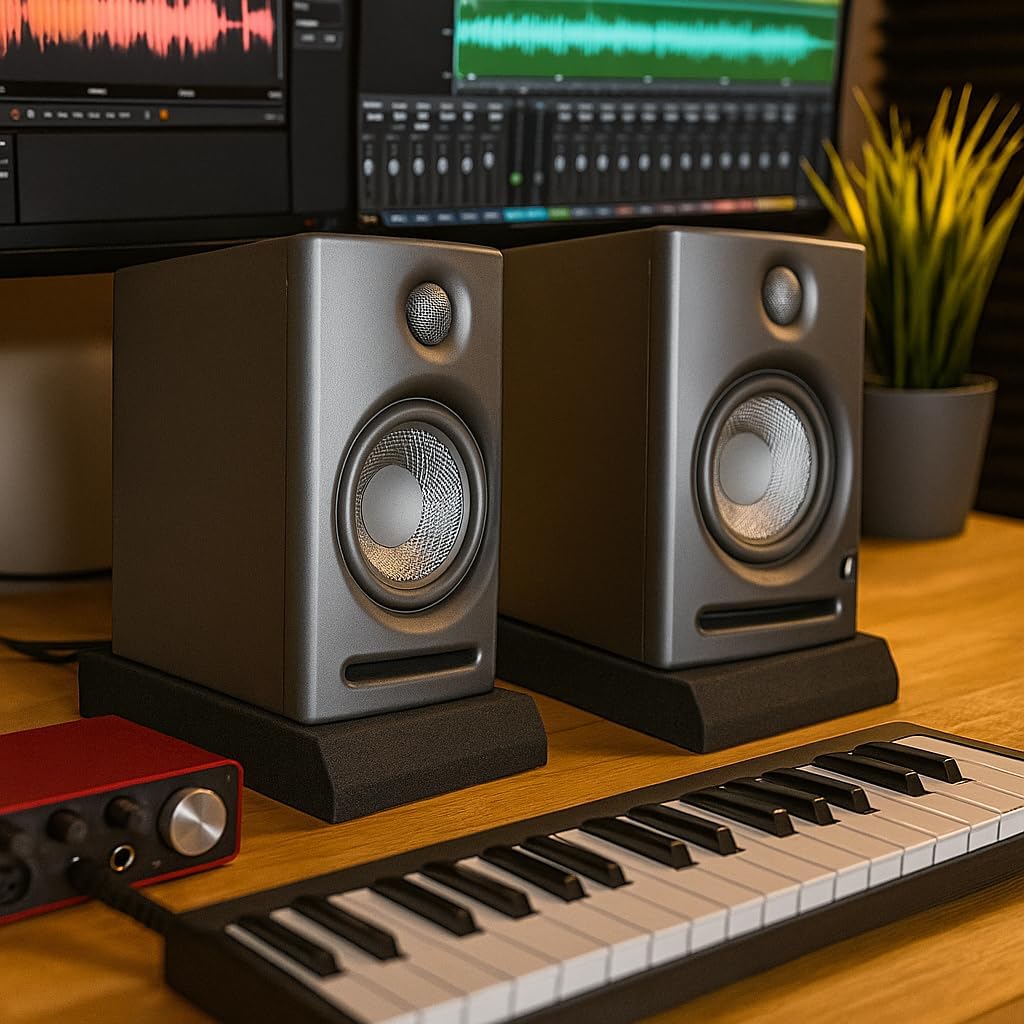 AxcessAbles Studio Monitor Isolation Pads for 3–5" Speakers | High-Density Acoustic Foam Isolation Pads | Angled Speaker Risers for Recording, Mixing, DJ & Home Studio
