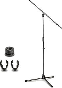 AxcessAbles MS-101 Microphone Stand with Boom Arm – Adjustable 37"-64", 30" Boom, Folding Tripod Base, Portable Floor Mic Stand for Singing, Podcasting, Recording, Studio & Stage