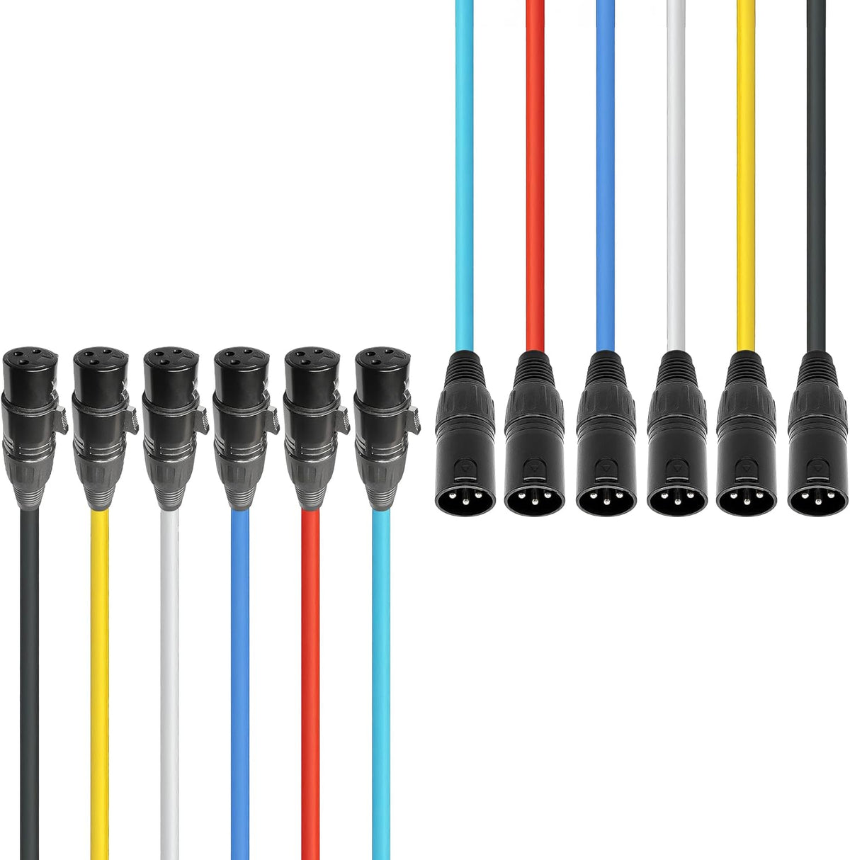 3-Pin DMX XLR Male to Female Lighting Cable 6-Pack Multi-Color