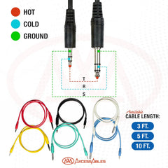 AxcessAbles 5-Foot Multi-Colored 3.5mm (1/8-Inch) TRS to 1/4-Inch TRS Stereo Male to Male Audio Cable 6-Pack for Headphones, Mixer, Audio Interface & Amplifier