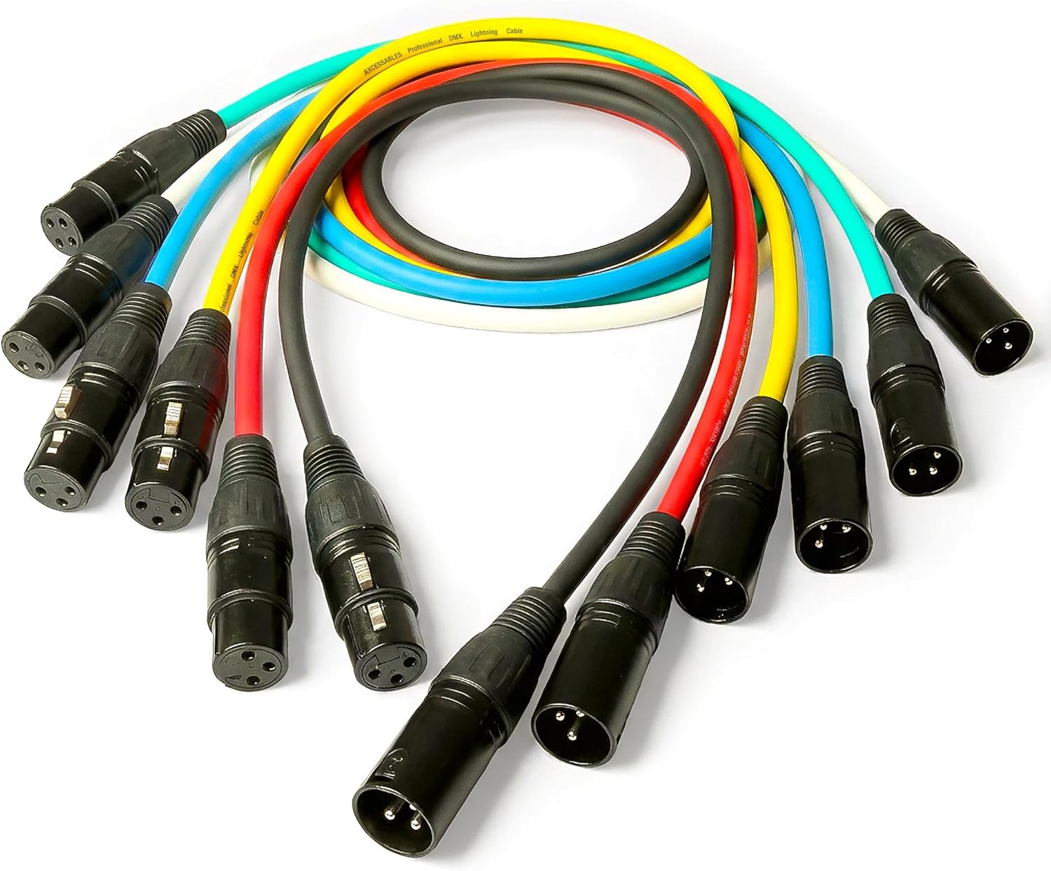 3-Pin DMX XLR Male to Female Lighting Cable 6-Pack Multi-Color