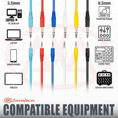 1/8-inch to 1/4-inch TRS Stereo Audio Cable 6-Pack – Multi-Color