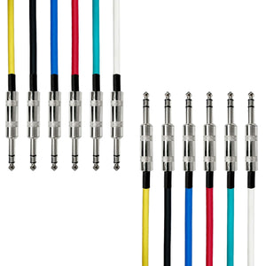 1/4-Inch TRS (Stereo) Multi-Color Patch Cables Metal Connectors (6 Pack)