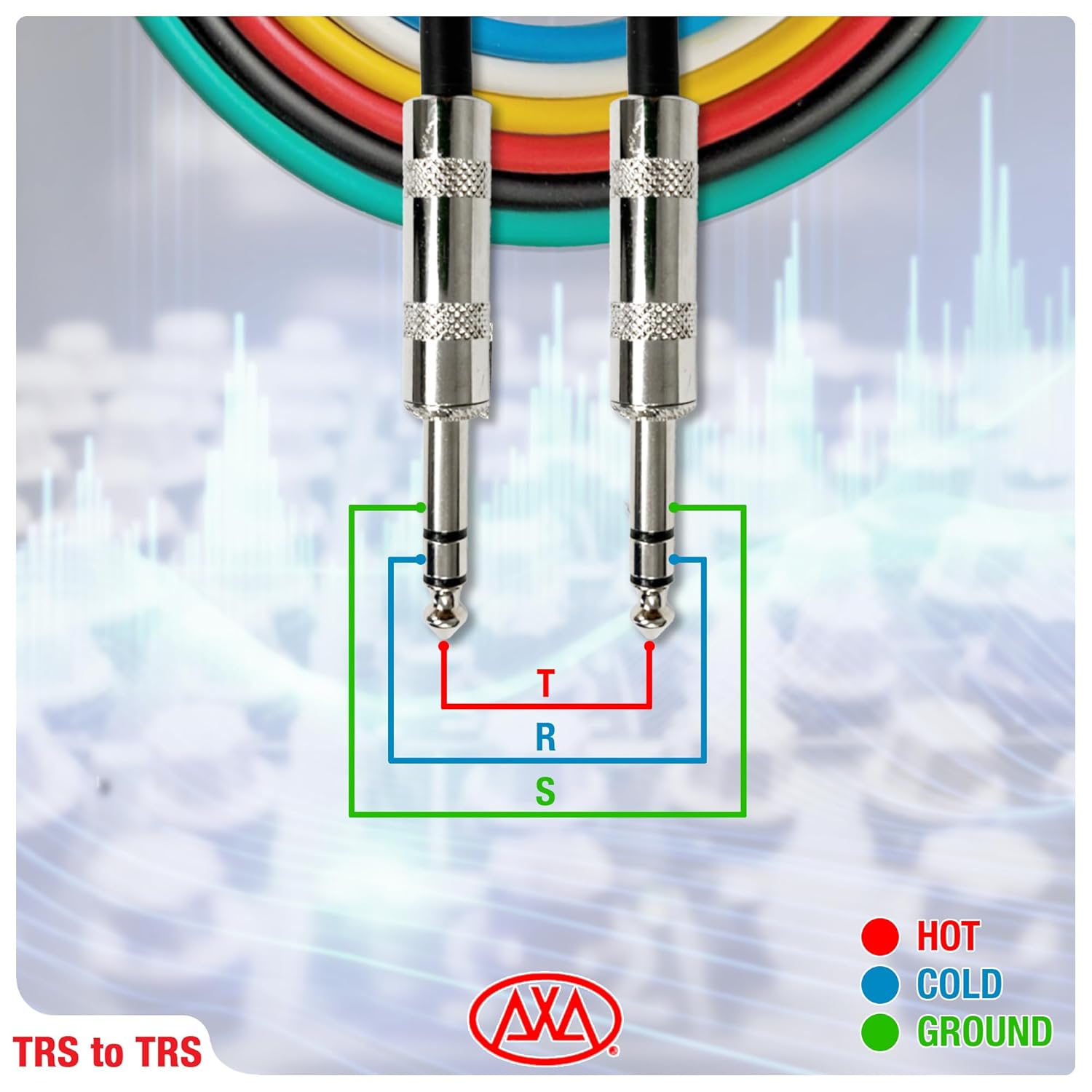 AxcessAbles 20ft 6-Pack TRS to Audio Cables - 1/4" Balanced, Multi-Color, Male-to-Male, Studio & Home Audio