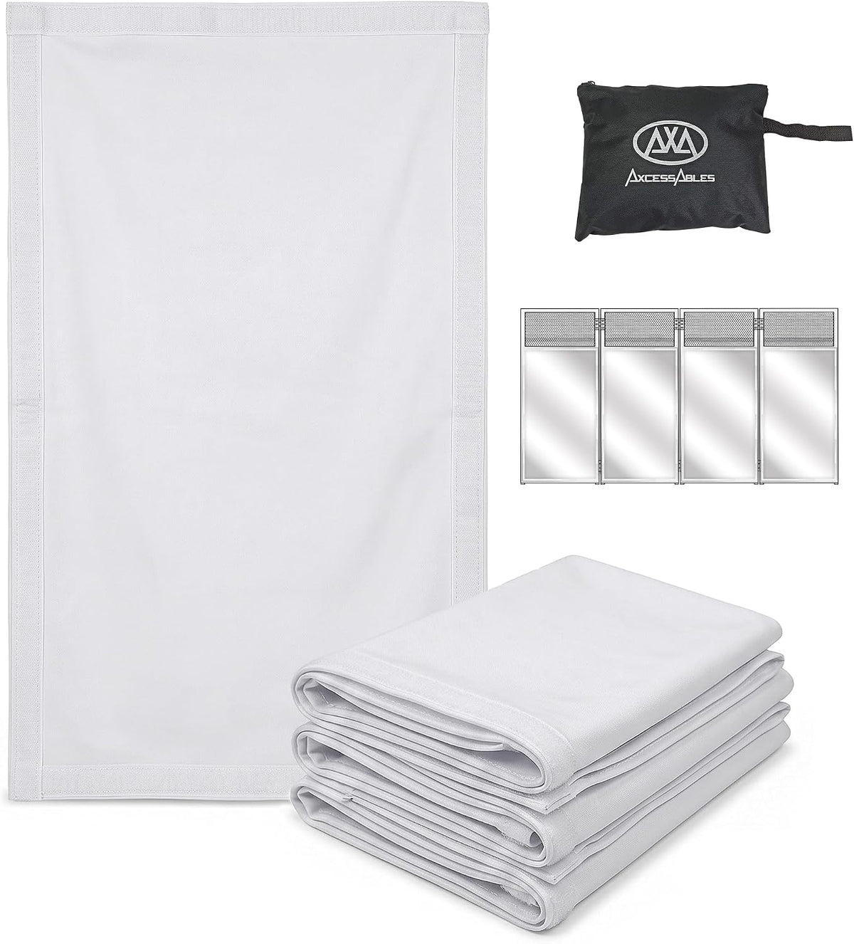 AxcessAbles ES-01 Replacement Scrim Set of 4 for DJ Facade Booth,Stretch Fabric Covers, Velcro-Attached Washable Scrims for Professional DJ Booth Setup (white)