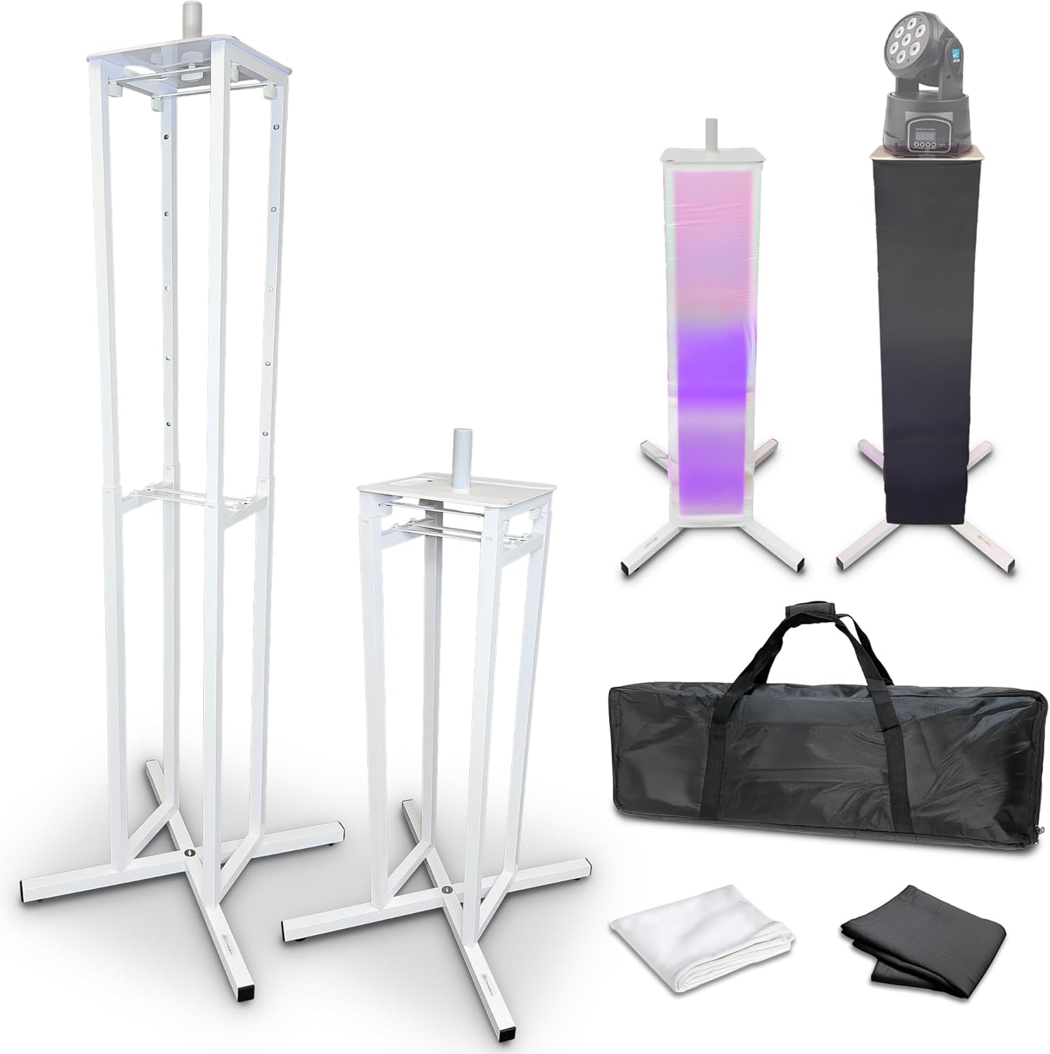 Portable Moving Head Light Totem Stand in Black or White with Scrims