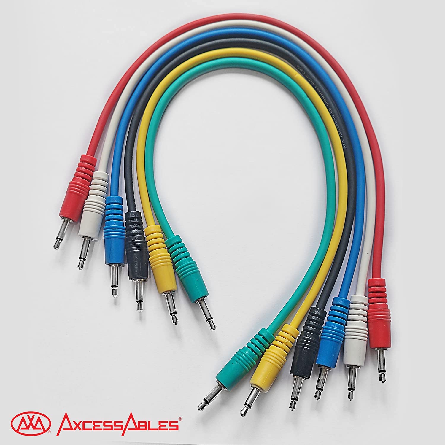 1/8-inch TS (Mono) Multi-Color Unbalanced Patch Cables (6 Pack, 1ft)