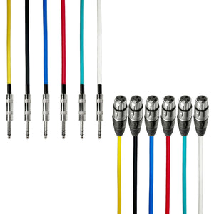 1/4-Inch TRS (Stereo) to Female XLR Multi-Color Metal Cables (6 Pack)
