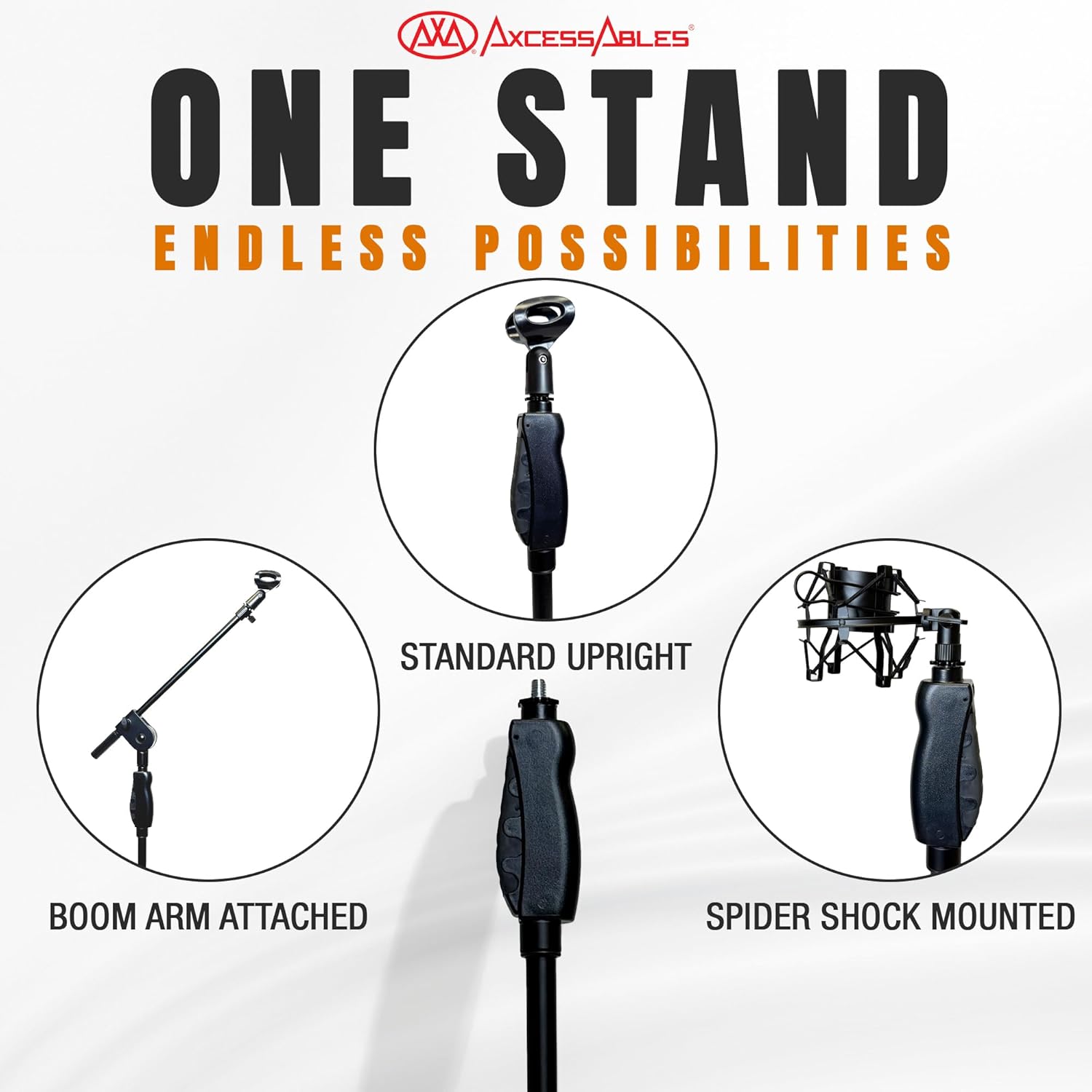 AxcessAbles Tripod Microphone Stand with Clutch Height Adjustment and Telescopic Mic Boom Arm | Soft Grip Squeeze Height Adjustment| Performer's Microphone Stand | Collapsible Tripod Base