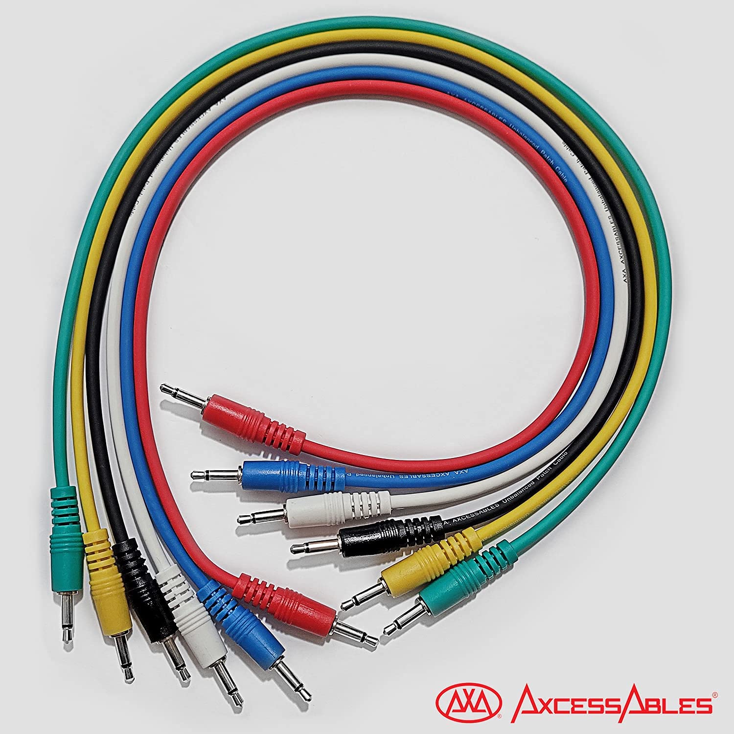 AxcessAbles 1/4-inch (6.35mm) TS to 1/4-inch (6.35mm) TS Unbalanced Mono Multi-Color Patch Cables 6 Pack Outboard Gear & Patchbay Studio Cables External Effects Digital Analog Effects (1.5ft) - Open Box