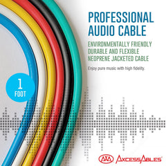 1/8-inch TS (Mono) Multi-Color Unbalanced Patch Cables (6 Pack, 1ft)