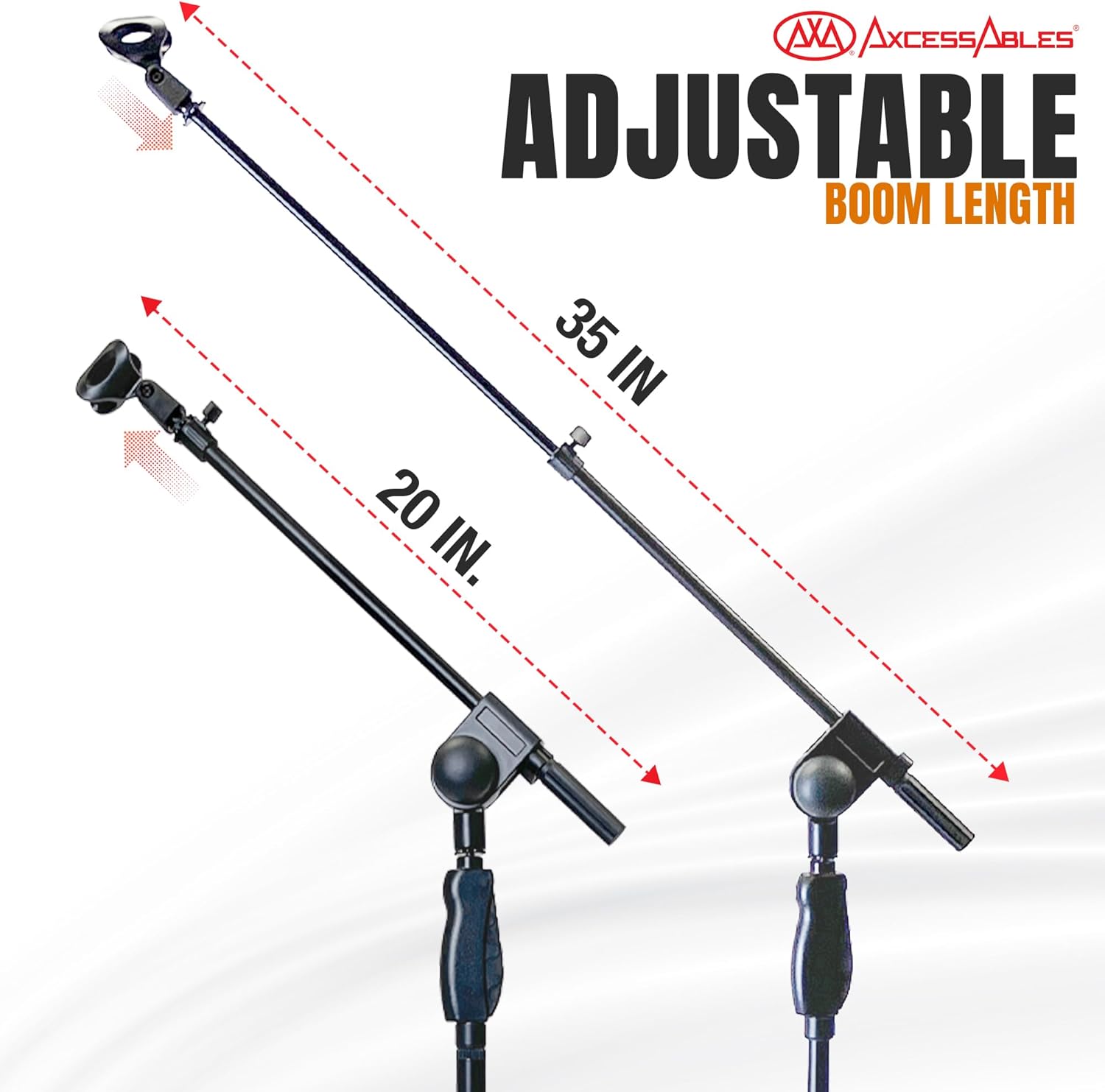 AxcessAbles Tripod Microphone Stand with Clutch Height Adjustment and Telescopic Mic Boom Arm | Soft Grip Squeeze Height Adjustment| Performer's Microphone Stand | Collapsible Tripod Base