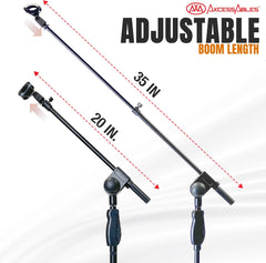 AxcessAbles Tripod Microphone Stand with Clutch Height Adjustment and Telescopic Mic Boom Arm | Soft Grip Squeeze Height Adjustment| Performer's Microphone Stand | Collapsible Tripod Base