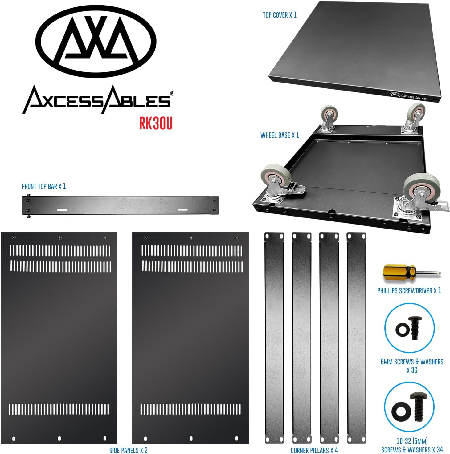 Castors Av Rack AxcessAbles RK 30U Rack-Mount Cabinet Case w/Caster Wheels