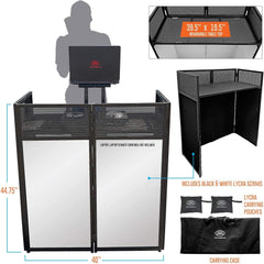AxcessAbles Portable DJ Facade Booth with Black and White Lighting Scrims, Carry Cases | Standing DJ Table - 40" x 20" | DJ Controller Stand | Recording Mixer Stand | DJ Booth (ES-01)