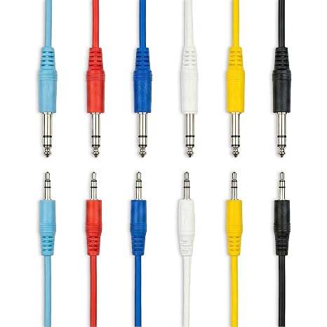 AxcessAbles 1/8 inch (3.5mm) TS to 1/8 inch (3.5mm) TS Unbalanced Mono Patch Cables |3.5mm TS Aux Cords 6 Pack (3ft)