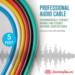 AxcessAbles 1/4" (6.35mm) TRS to 1/4" (6.35mm) TRS Multi-Color Balanced Stereo Patch Cables, 6-Pack (1.5ft) for Outboard Gear & Studio Equipment