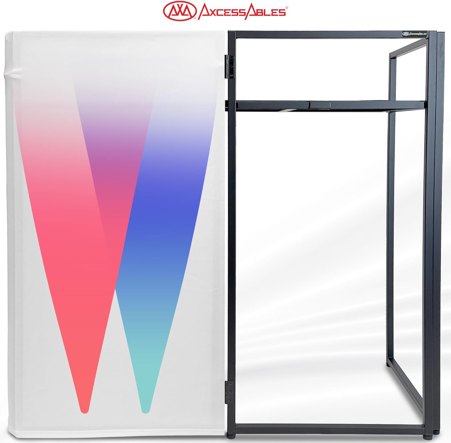 AxcessAbles Portable White DJ Facade Booth with Carry Case – 40" x 20" Tabletop, Steel Frame, and White Scrim | White DJ Table | Event Booth (ES-01X)