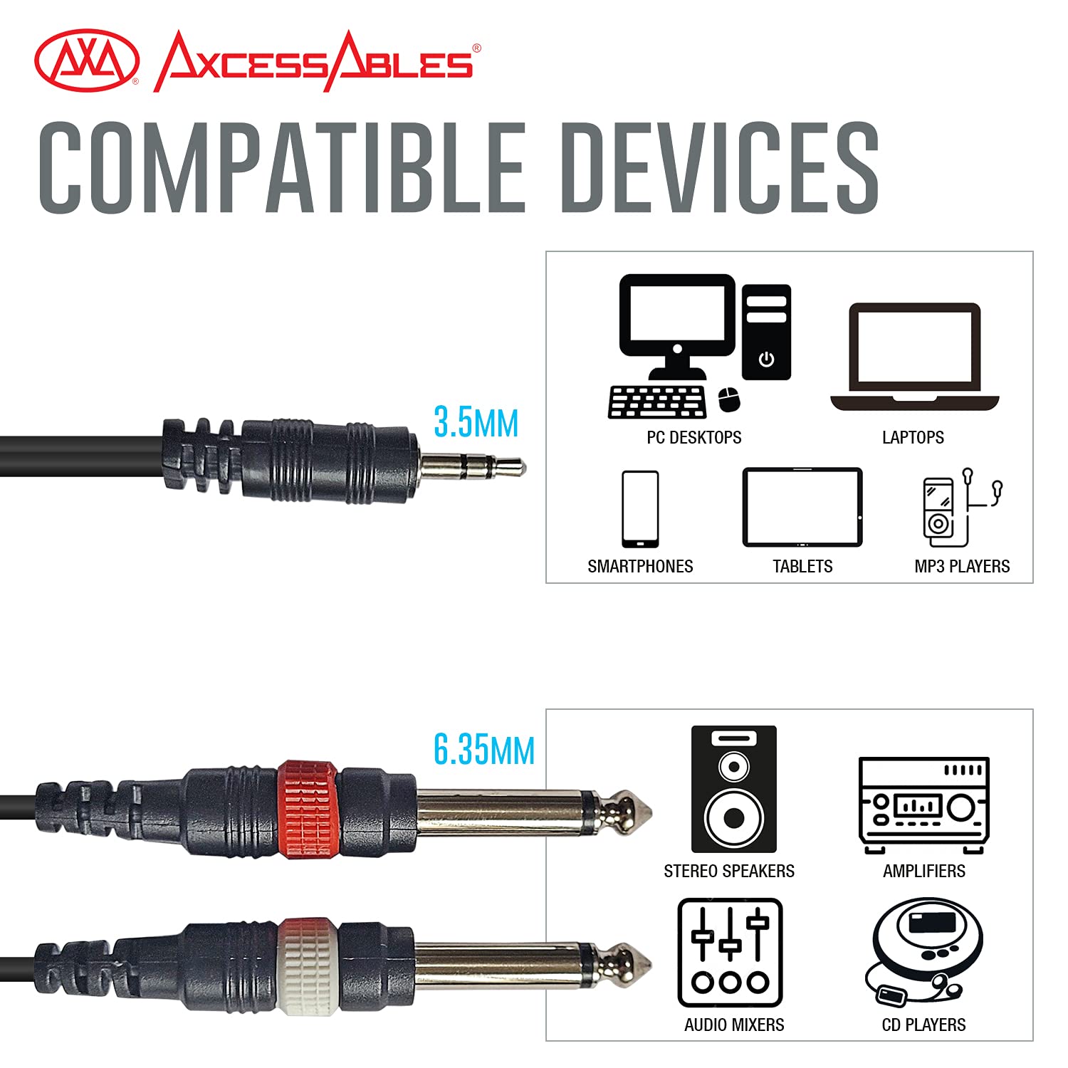 1/8-inch TRS (Stereo) to Dual 1/4-inch TS (Mono) Breakout Cable (10ft)