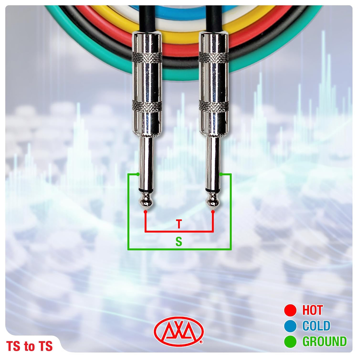 AxcessAbles Audio 6.35mm (1/4-Inch) TS Patch Cables, Guitar & Bass Amp Cables - Metal Connectors, OFC Copper Wire | TS 1/4" Guitar Cables | Male to Male 2ft Multicolor Mono TS Instrument Cords (2ft - 6 Pack)