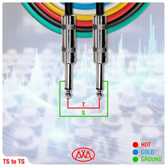 AxcessAbles Audio 1/4-Inch TS Speakers Guitar Cables- 20ft | TS 1/4" Guitar Cables| Male to Male 20ft Multicolor Instrument Cords (20ft - 6 Pack)