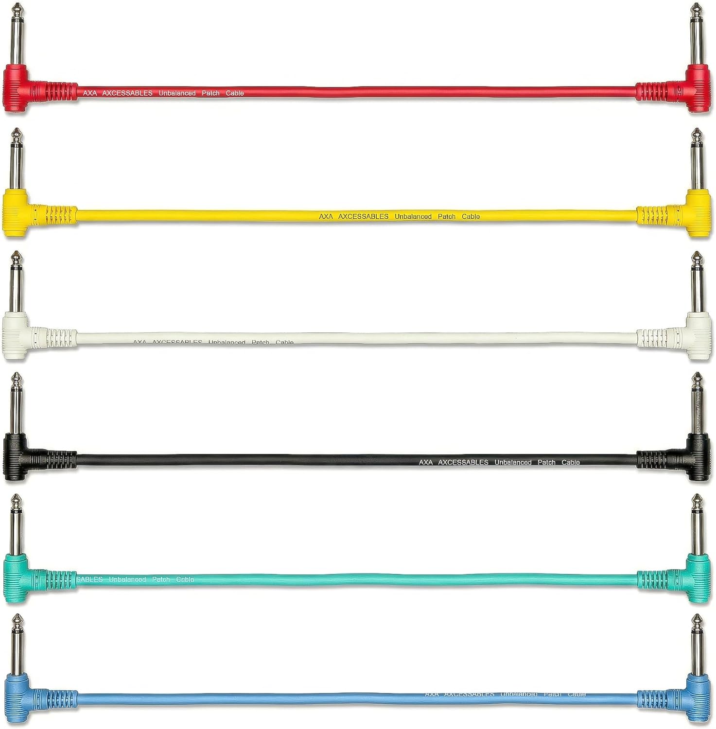 1/4-inch TS (Mono) Right Angle Guitar Audio Multi-Color Patch Cable 6-Pack