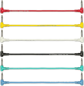 AxcessAbles 1/4" TS Right Angle Guitar Patch Cable, 6-Inch, 6-Pack, Multi-Color | Mono Unbalanced Instrument Cords for Guitar Pedals, Effects Pedals, Pedalboards, Patch Bays & Audio Equipment
