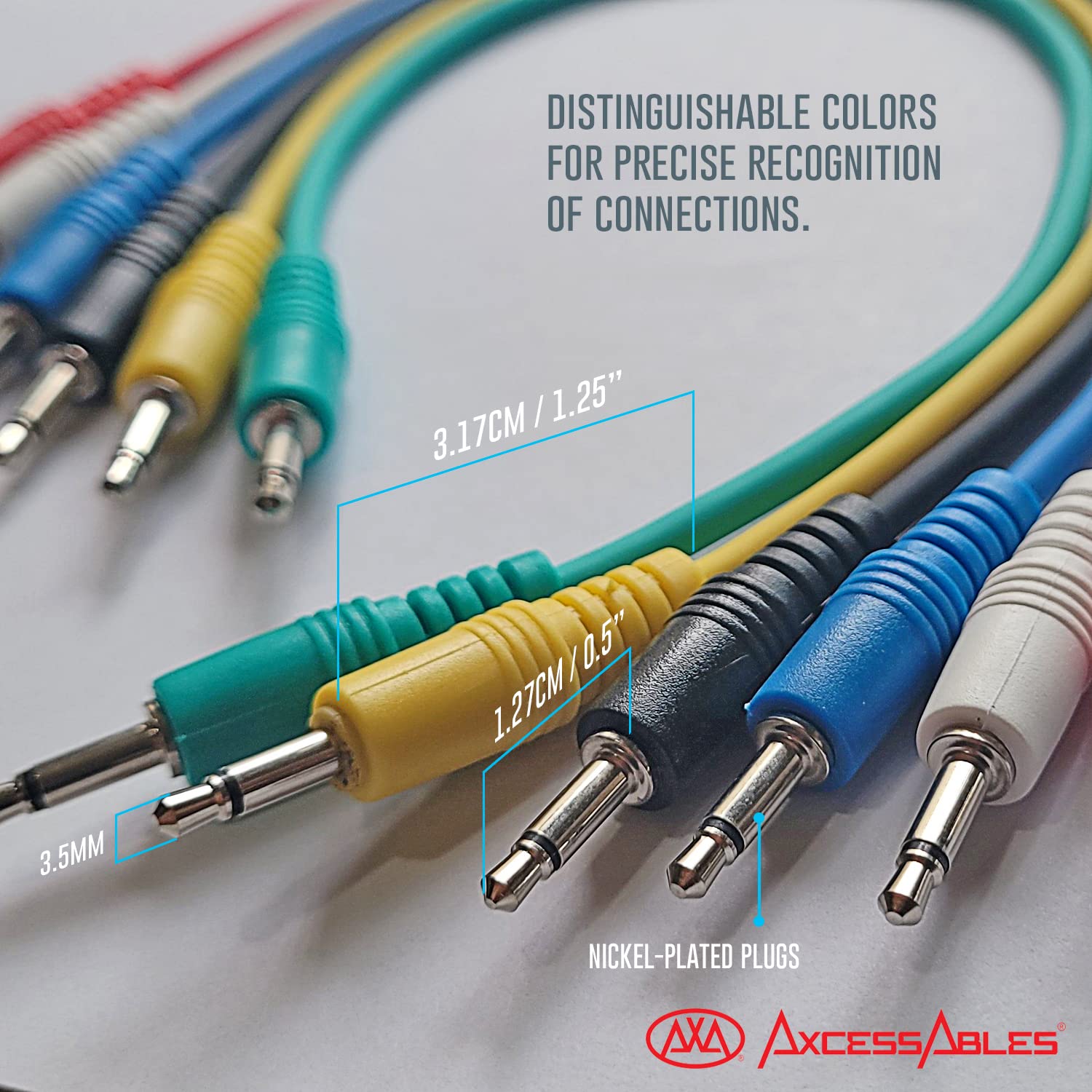 AxcessAbles 1/4-inch (6.35mm) TS to 1/4-inch (6.35mm) TS Unbalanced Mono Multi-Color Patch Cables 6 Pack Outboard Gear & Patchbay Studio Cables External Effects Digital Analog Effects (1.5ft) - Open Box